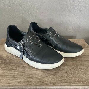 Geox Black Studded Zip Slip-On Sneakers Sequin Accent Comfort Shoes
